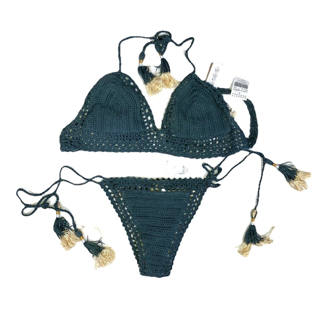 NWT S She Made Me Crochet Halter  Bikini Color Slate Australia